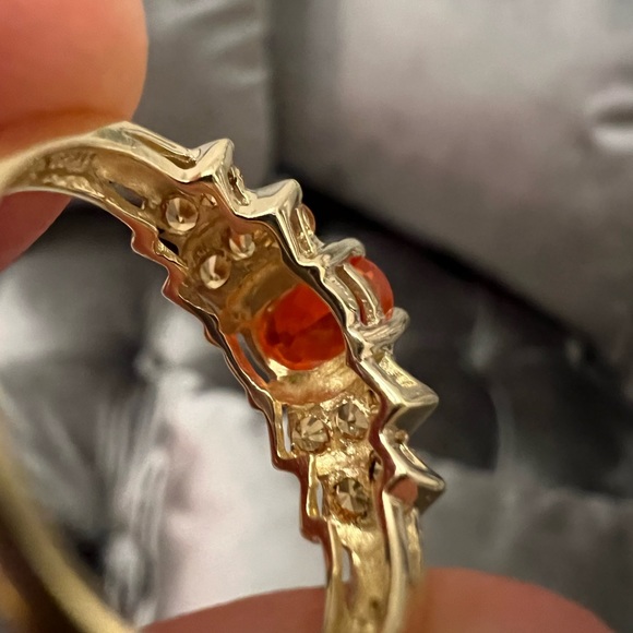 Custom made Mexican Fire Opal with Mandarin Garnet ring 14k - Picture 6 of 8